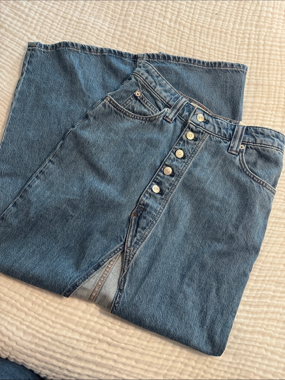 Free People High-Rise Button-Front Denim Skirt in Blue